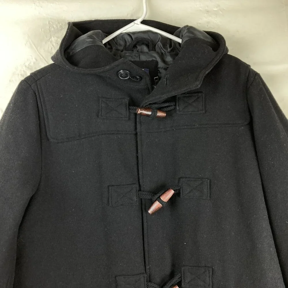 NWT Gap Womens‎ Sz S Wool Duffle Coat W/ Hood Toggle Buttons Black Pea Coat